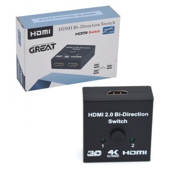 سوئیچ 1 به 2 پورت HDMI برند گریت (GREAT) مدل HD201